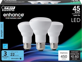 Feit Electric R20 LED Light Bulb, 45W Equivalent, Dimmable, 5000K Daylight, 450 Lumens, 90 CRI, E26 Base, Damp Rated, Recessed and Track Lighting Bulbs, 22-Year Lifetime, R20DM/950CA/3, 3 Pack