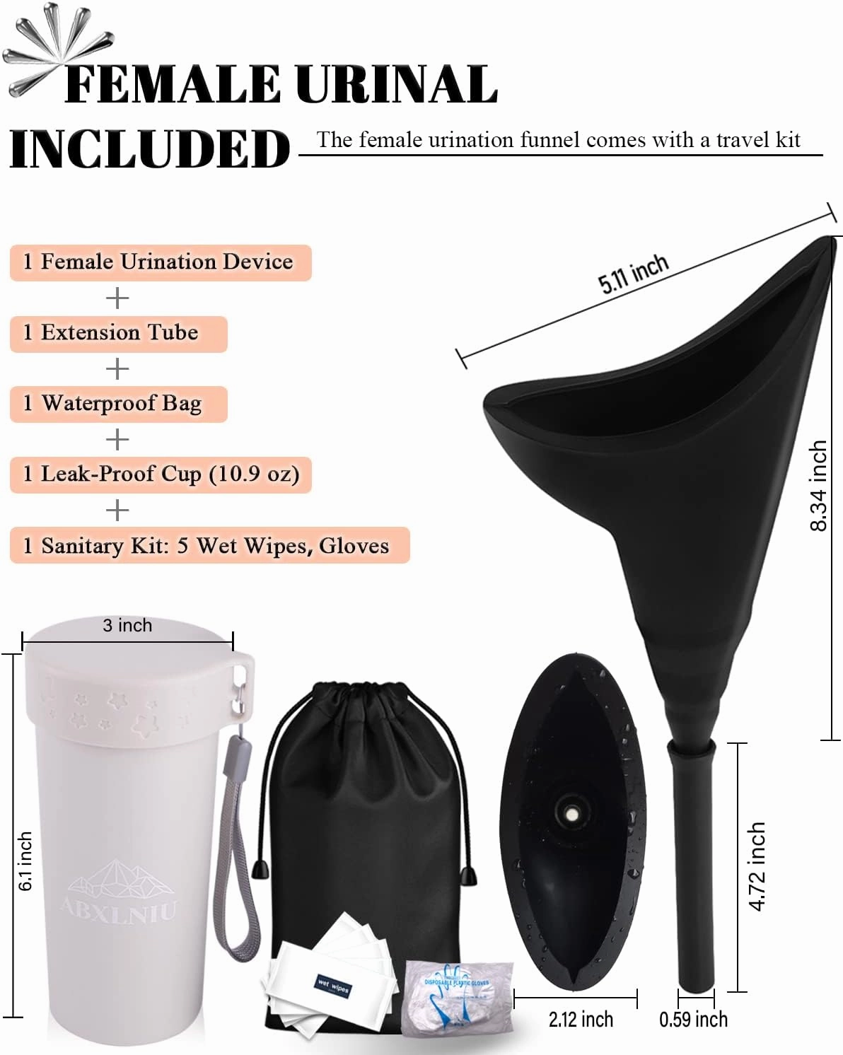 Female Urination Device with Cup, Female Urinals Portable Pee Funnel for Women - Standing Up to Pee Anywhere, Womens Pee Funnel Camping/Hiking Gear Gifts for Women