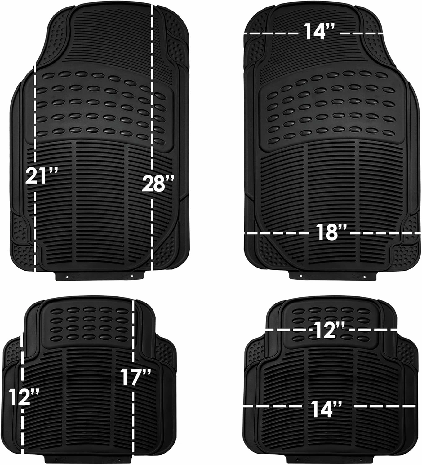 FH Group Automotive Floor Mats - Heavy-Duty Rubber, Universal Fit Full Set, ClimaProof, Trimmable For Most Cars, Sedan, SUV, Truck, Black