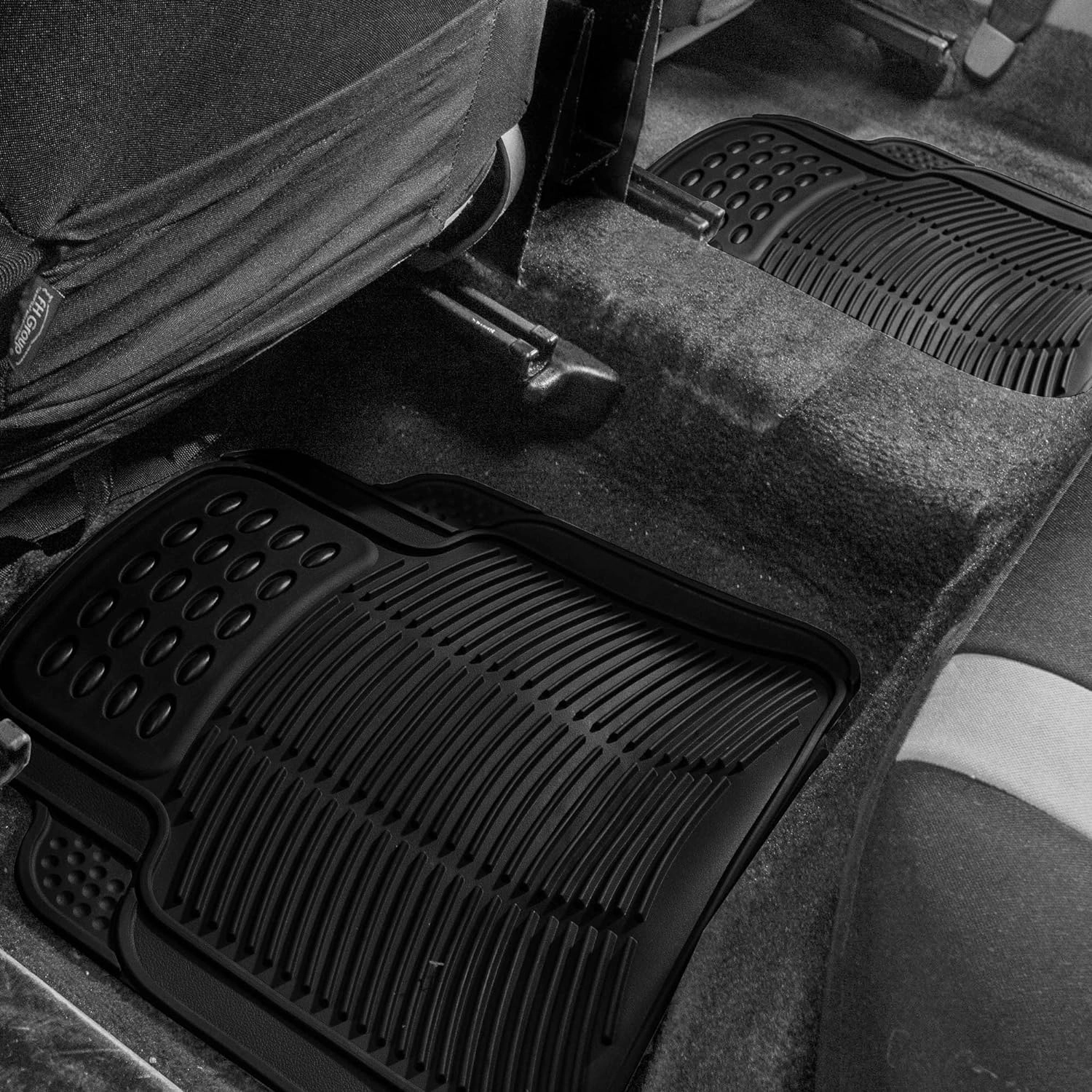 FH Group Automotive Floor Mats - Heavy-Duty Rubber, Universal Fit Full Set, ClimaProof, Trimmable For Most Cars, Sedan, SUV, Truck, Black