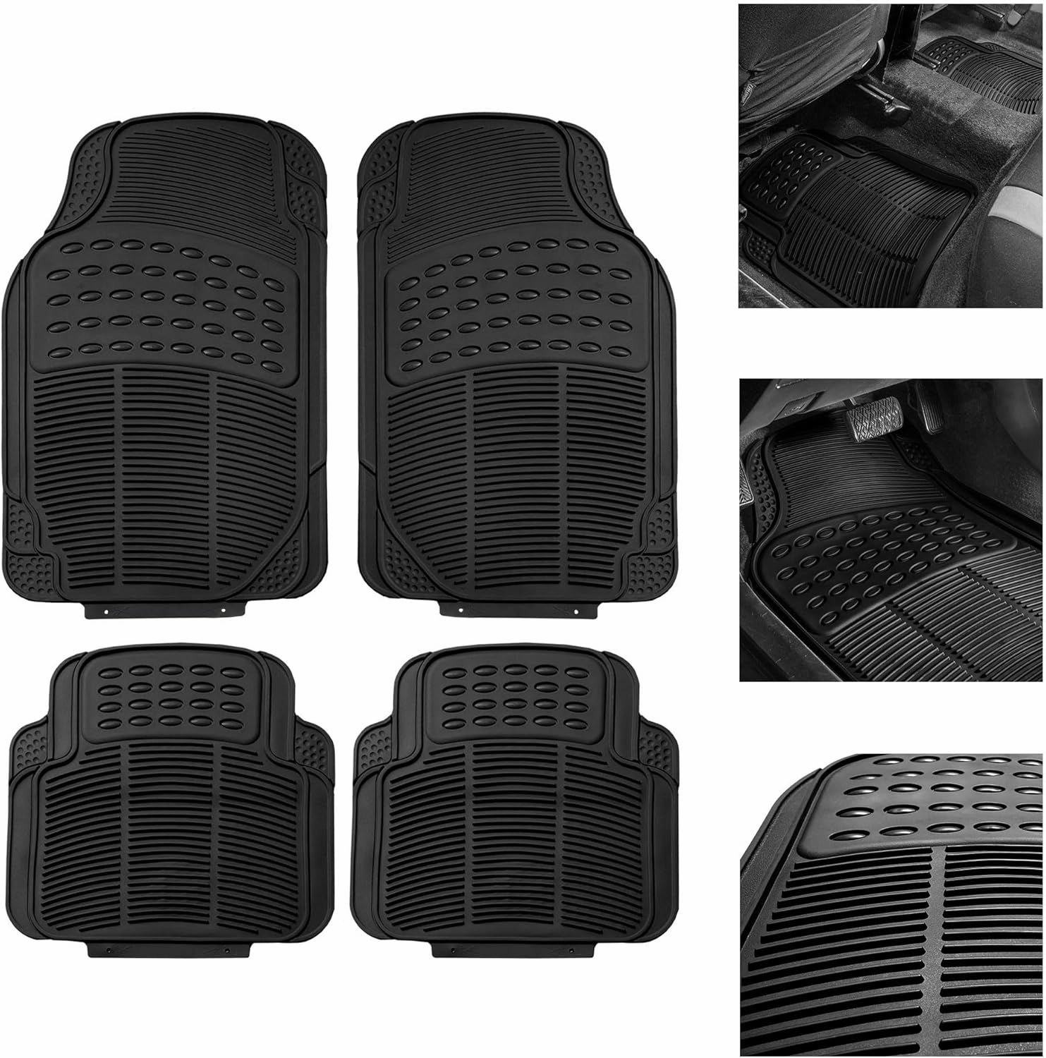 FH Group Automotive Floor Mats - Heavy-Duty Rubber, Universal Fit Full Set, ClimaProof, Trimmable For Most Cars, Sedan, SUV, Truck, Black