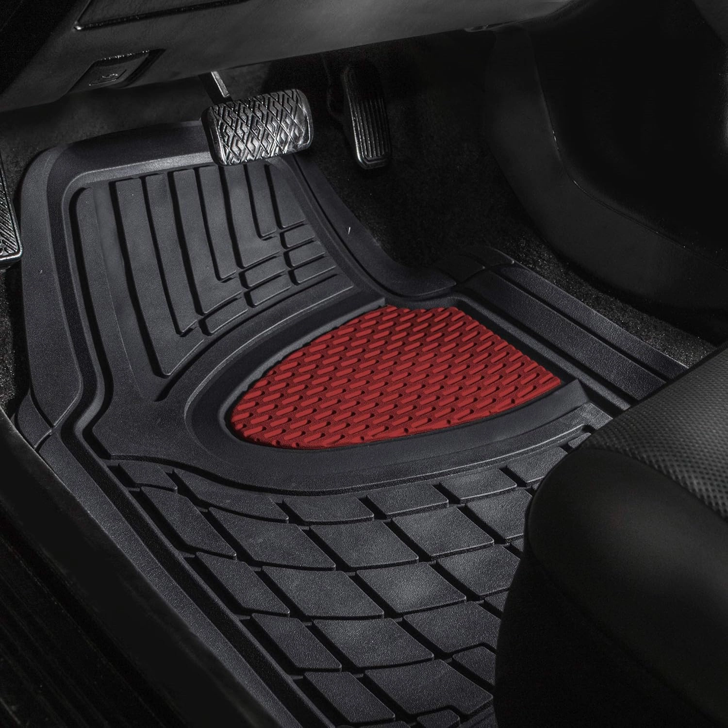 FH Group Car Floor Mats - Heavy-Duty Rubber Floor Mats for Cars, Universal Fit Full Set, Trimmable Automotive Floor Mats, Climaproof Floor Mats for Most Sedan, SUV, Truck Floor Mats Burgundy