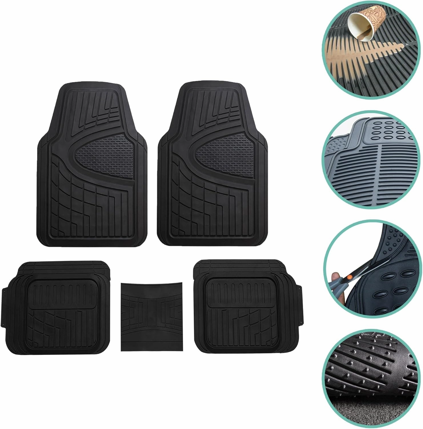FH Group Car Floor Mats - Heavy-Duty Rubber Floor Mats for Cars, Universal Fit Full Set, Trimmable Automotive Floor Mats, Climaproof Floor Mats for Most Sedan, SUV, Truck Floor Mats Purple