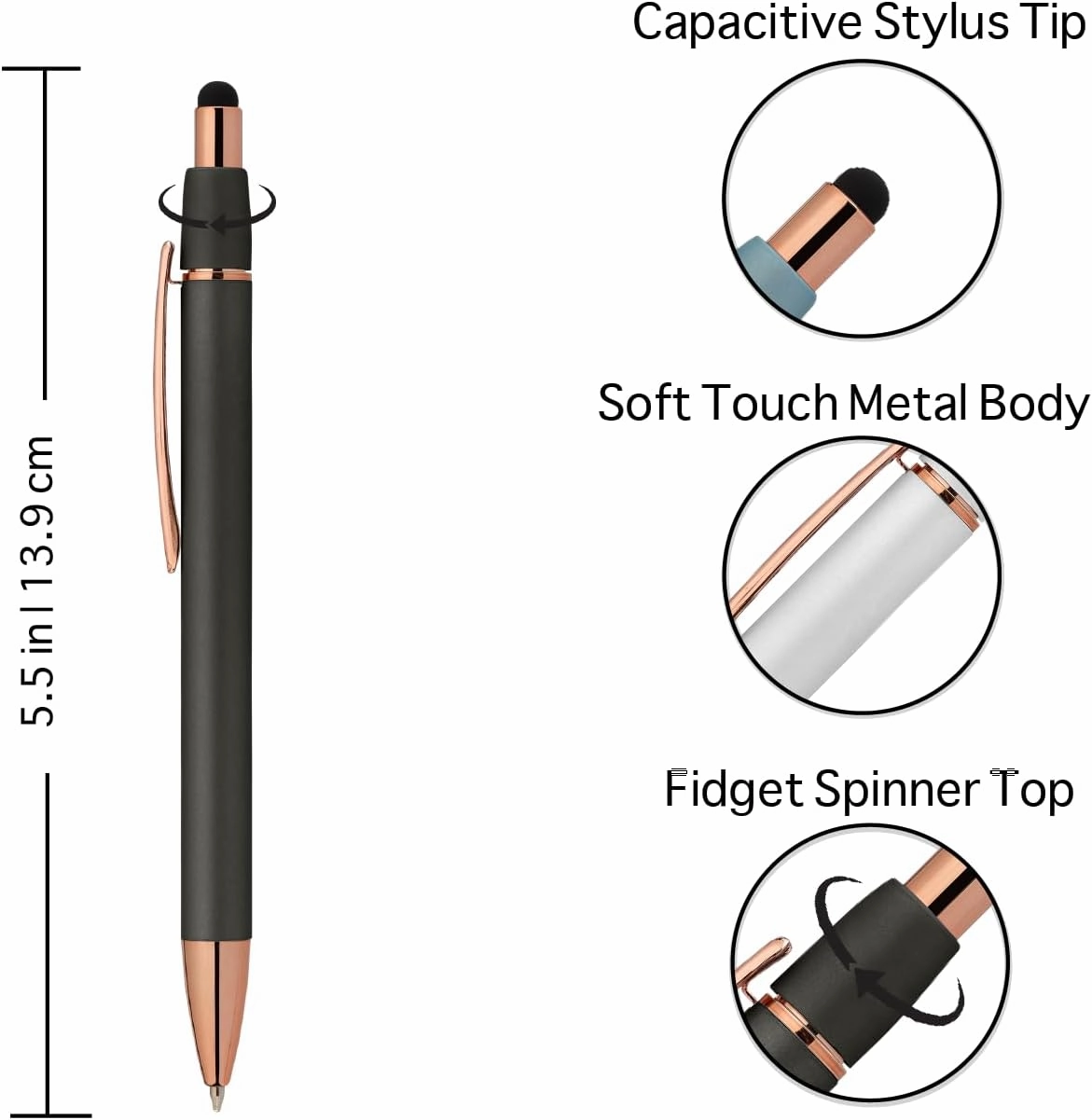 Fidget Pen for Adults - 2 Pack Stress Relief Pens with Gift Box - ADHD Anxiety - Metal with Rubber Grip - Focus for Office, Work (Black-Black)