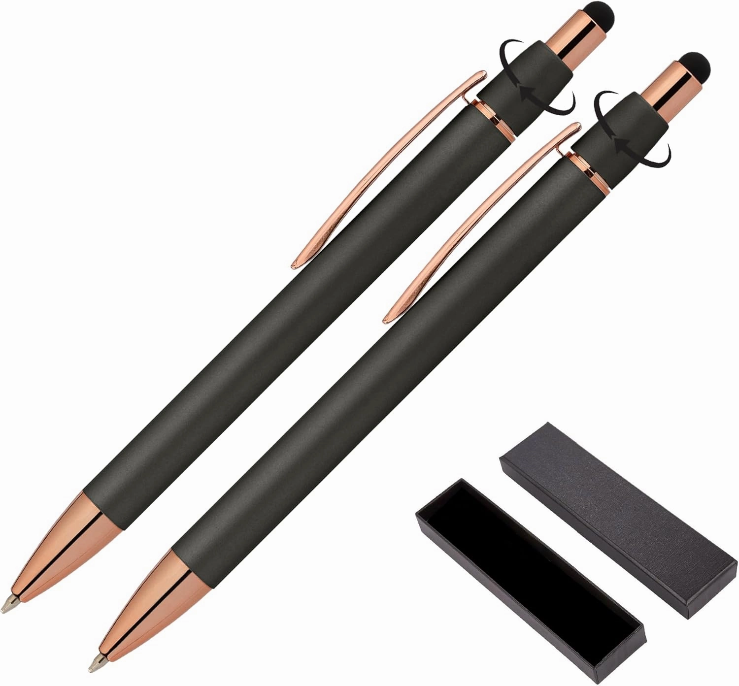 Fidget Pen for Adults - 2 Pack Stress Relief Pens with Gift Box - ADHD Anxiety - Metal with Rubber Grip - Focus for Office, Work (Black-Black)