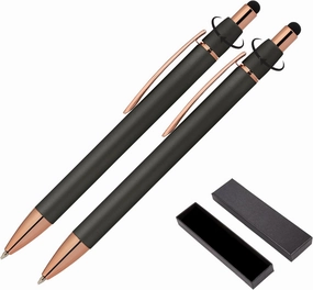 Fidget Pen for Adults - 2 Pack Stress Relief Pens with Gift Box - ADHD Anxiety - Metal with Rubber Grip - Focus for Office, Work (Black-Black)