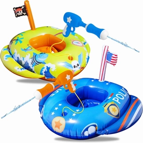 FindUWill Pool Floats with Water Guns, 2 Pcs Inflatable Pool Floats Kids with 2 Water Squirt Guns, Toddler Ages 3-8 Floaties Toys for Swimming Pool Party (Pirate & Police)