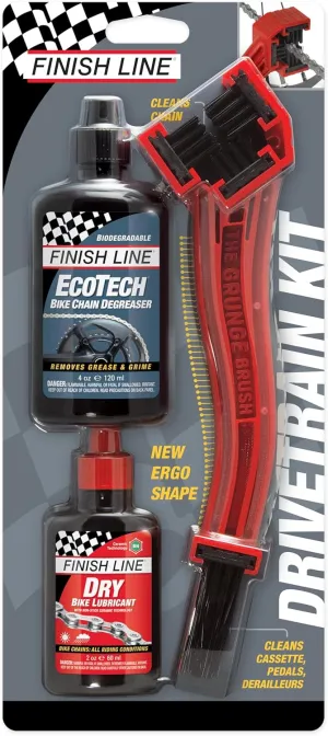 Finish Line Drivetrain Kit: Grunge Brush   2 oz Dry Lube   4 oz EcoTech Degreaser