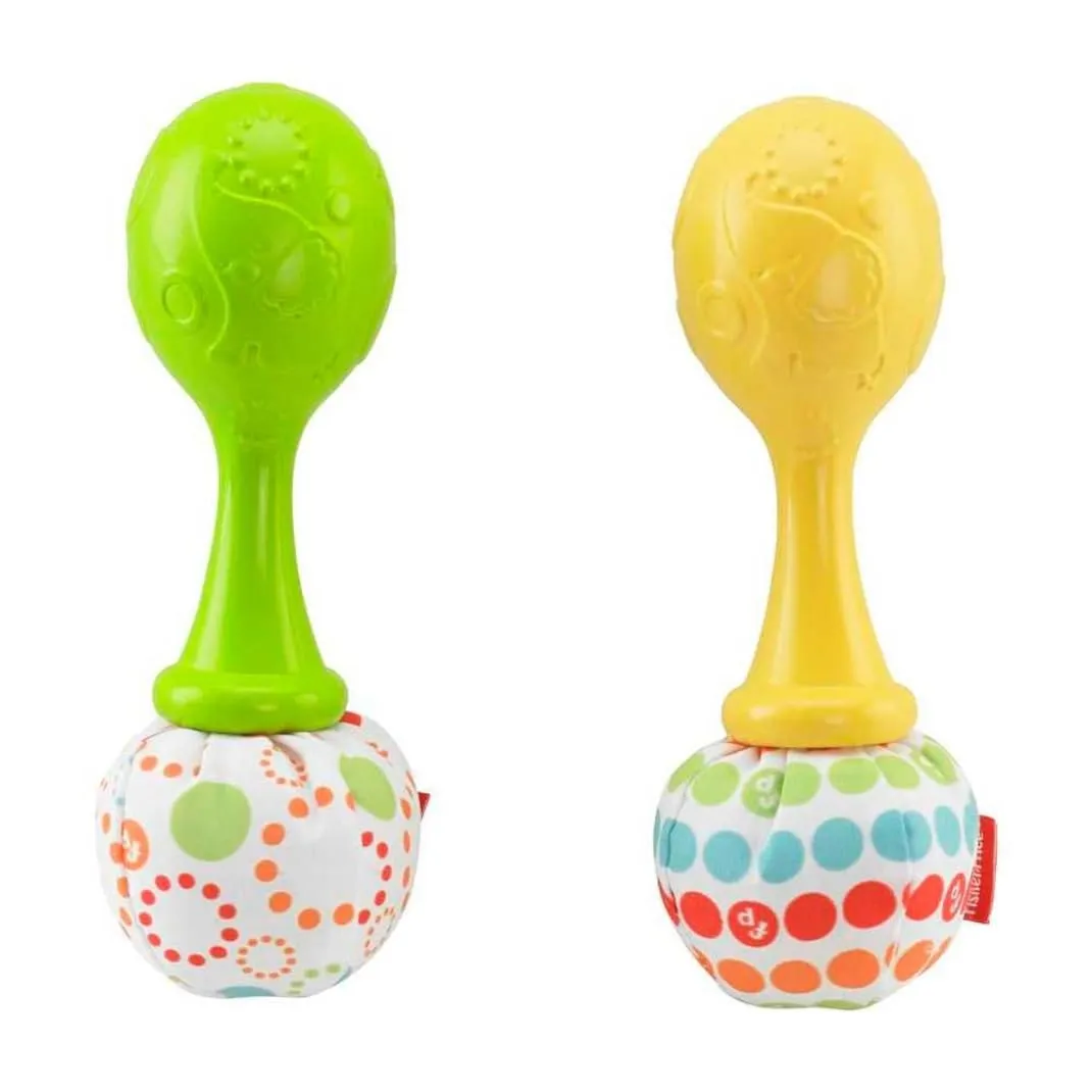 Fisher-Price Newborn Toys Rattle ‘n Rock Maracas, 2 Soft Musical Instruments for Developmental Play Babies Ages 3  Months, Green & Yellow