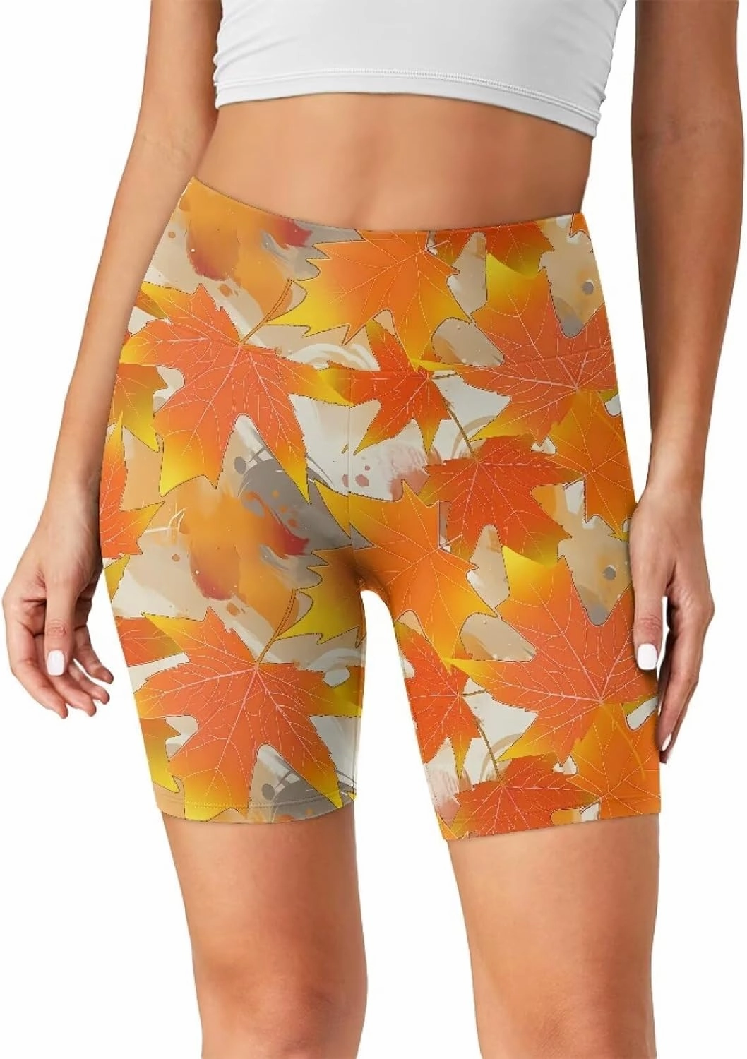 Flag Biker Shorts Women Forest Workout Gym Spandex Shorts Neon 8" High Waisted Tummy Control Spandex Workout Pants