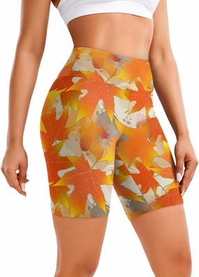 Flag Biker Shorts Women Forest Workout Gym Spandex Shorts Neon 8" High Waisted Tummy Control Spandex Workout Pants