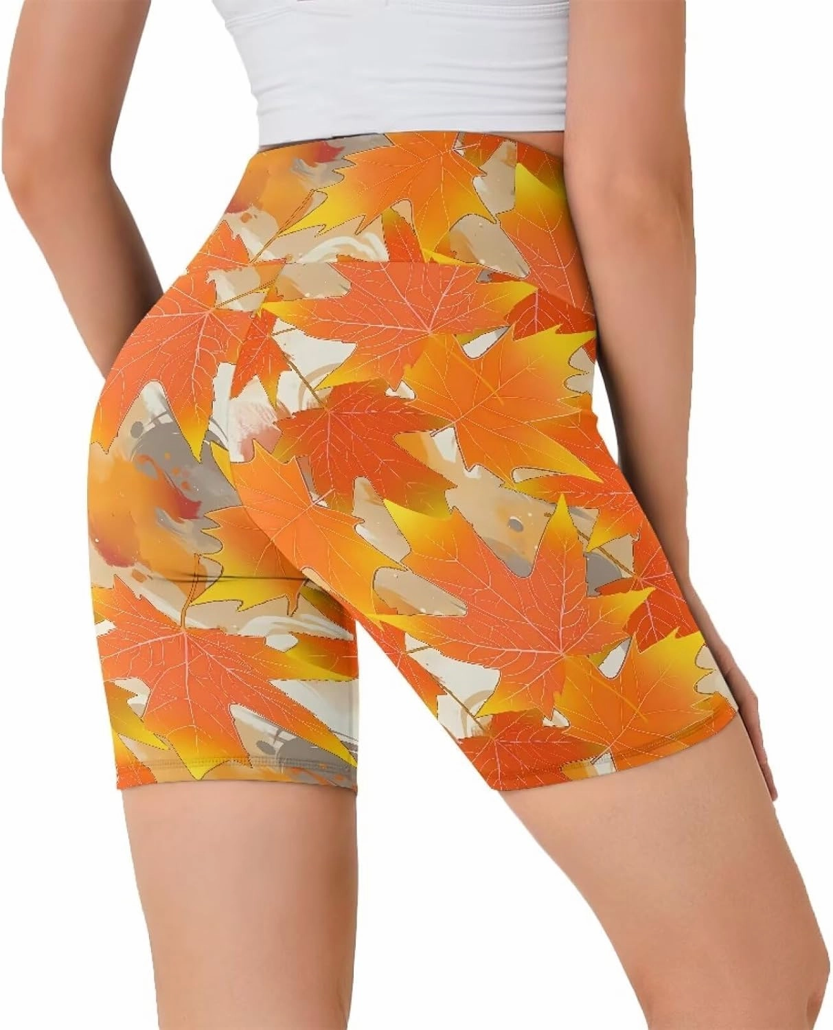 Flag Biker Shorts Women Forest Workout Gym Spandex Shorts Neon 8" High Waisted Tummy Control Spandex Workout Pants