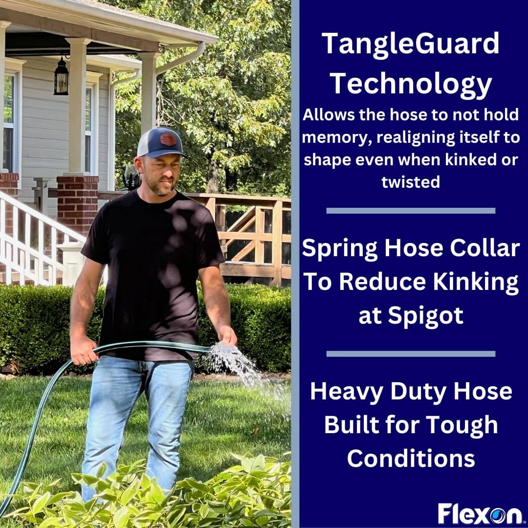 Flexon 5/8" x 50 ft. Guardian Heavy Duty Kink Resistant Garden Hose with TangleGuard Technology – Durable, Flexible, Tangle-Free Watering, Ideal for Lawn, Garden, and Outdoor Use