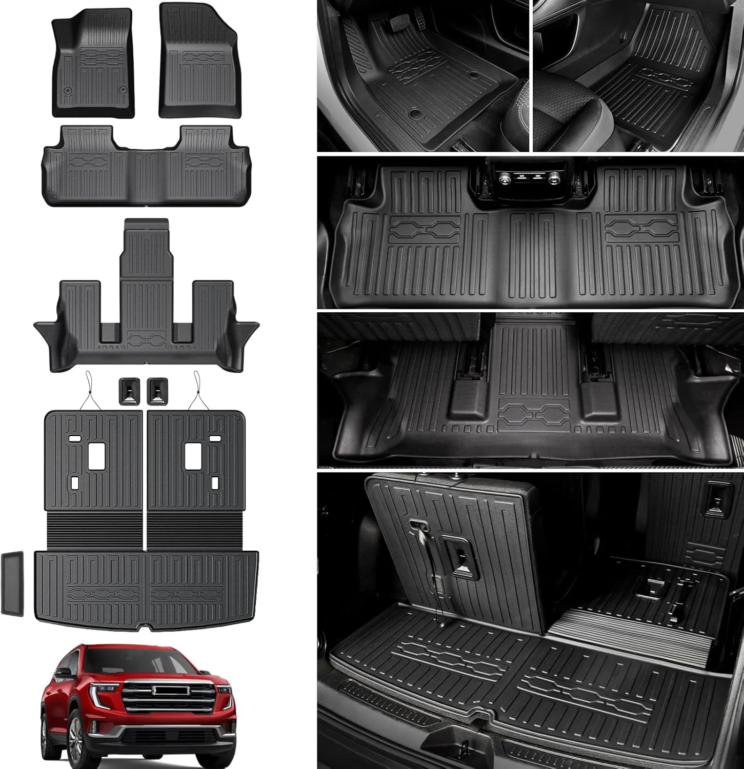 Floor Mats for 2017-2023 GMC Acadia 6 Passenger Captain Chairs-All Weather Cargo Mat with Backrest Mat for 2023 GMC Acadia Denali Accessories