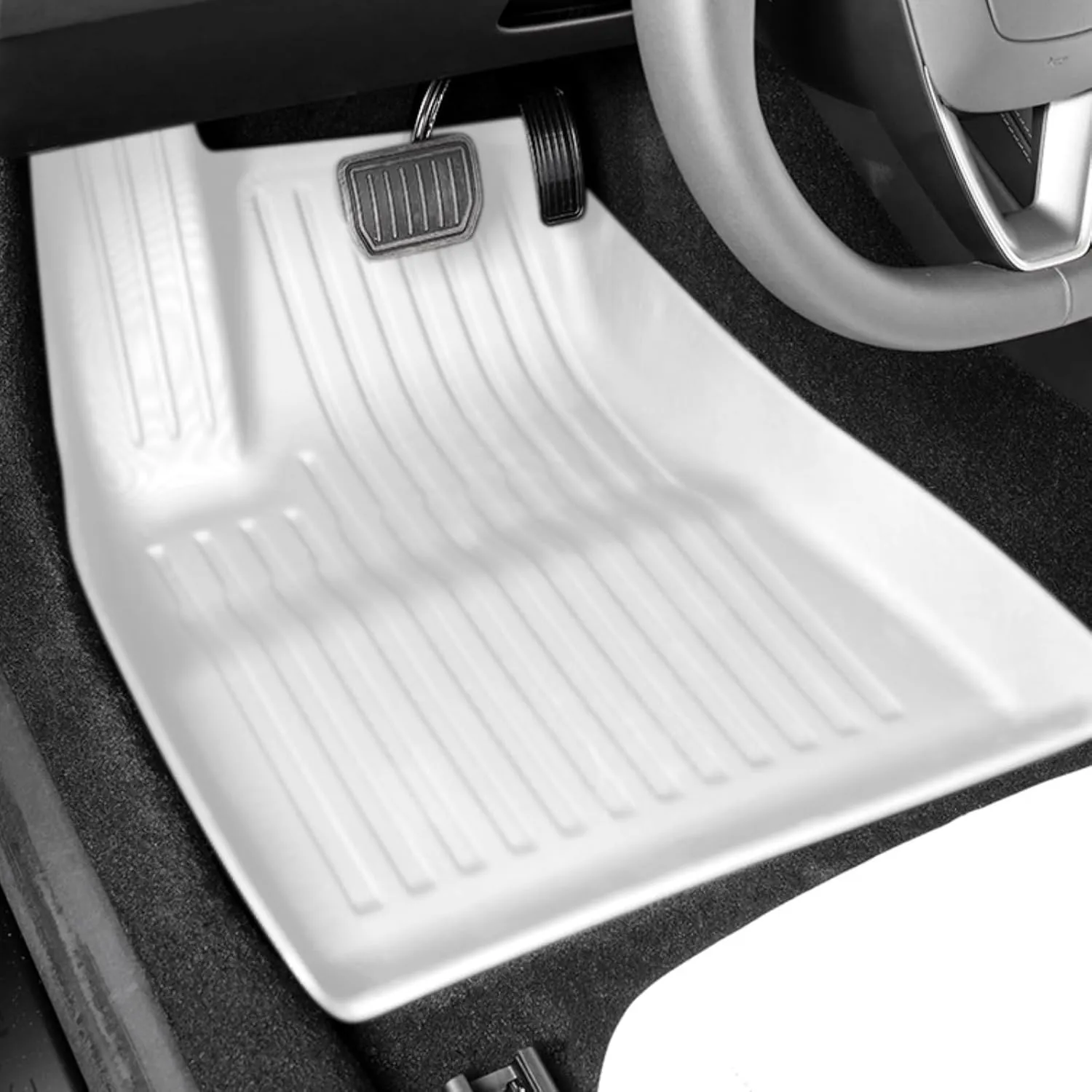 Floor Mats for Tesla 2024-2025 Model 3 5-Seat Floor Mats All Weather Durable TPE Anti-Slip Car Floor Liner Waterproof Custom Fit (White, Model 3)