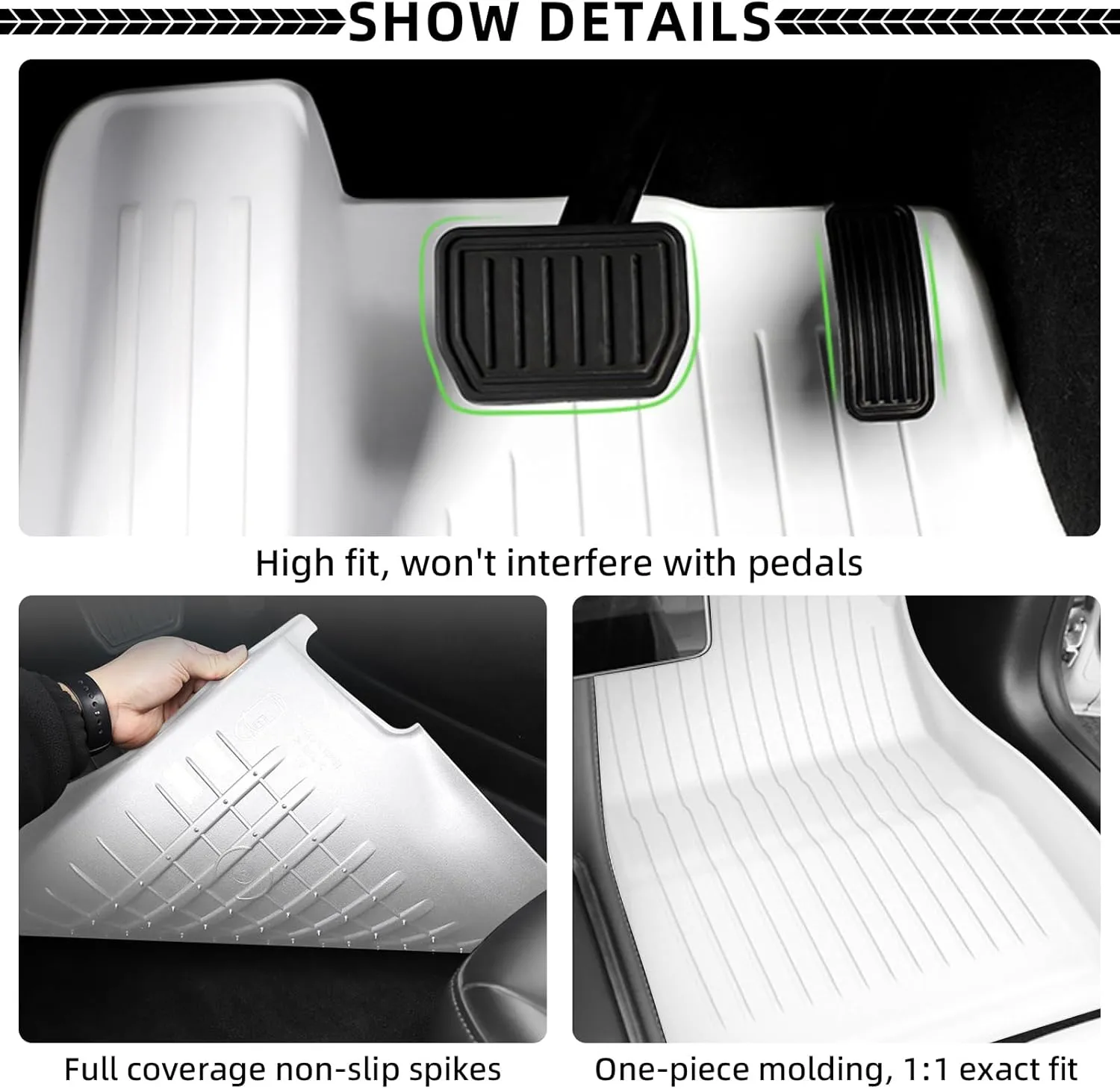Floor Mats for Tesla 2024-2025 Model 3 5-Seat Floor Mats All Weather Durable TPE Anti-Slip Car Floor Liner Waterproof Custom Fit (White, Model 3)