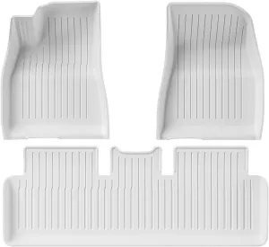 Floor Mats for Tesla 2024-2025 Model 3 5-Seat Floor Mats All Weather Durable TPE Anti-Slip Car Floor Liner Waterproof Custom Fit (White, Model 3)