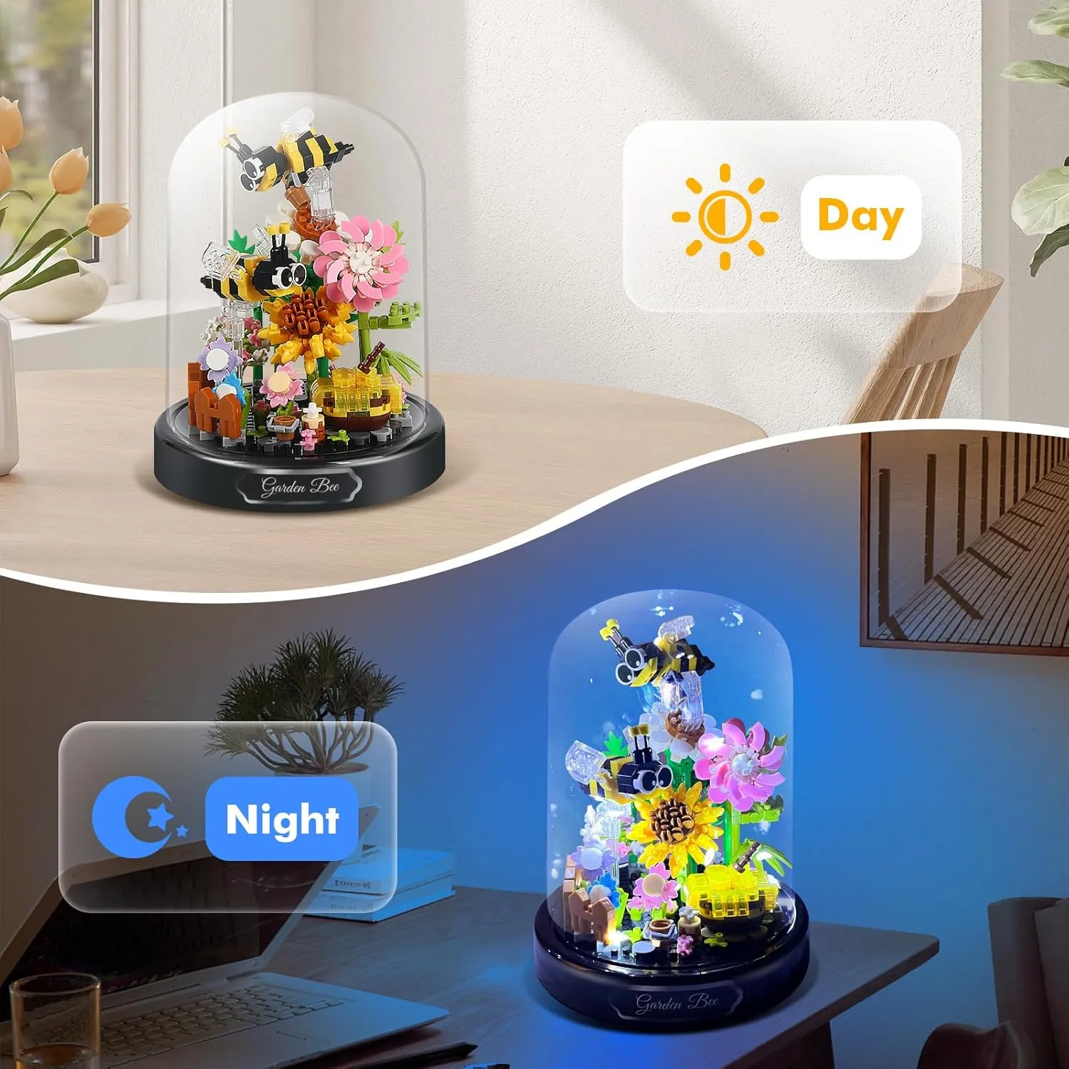 Flower Bee Bouquet Building Blocks with LED String Light, Bee Flowers Botanical Collection, 588 Pcs Mini Bricks Toy for Boys & Girls, Adults, Gift for Birthday, Christmas, Mother's Day