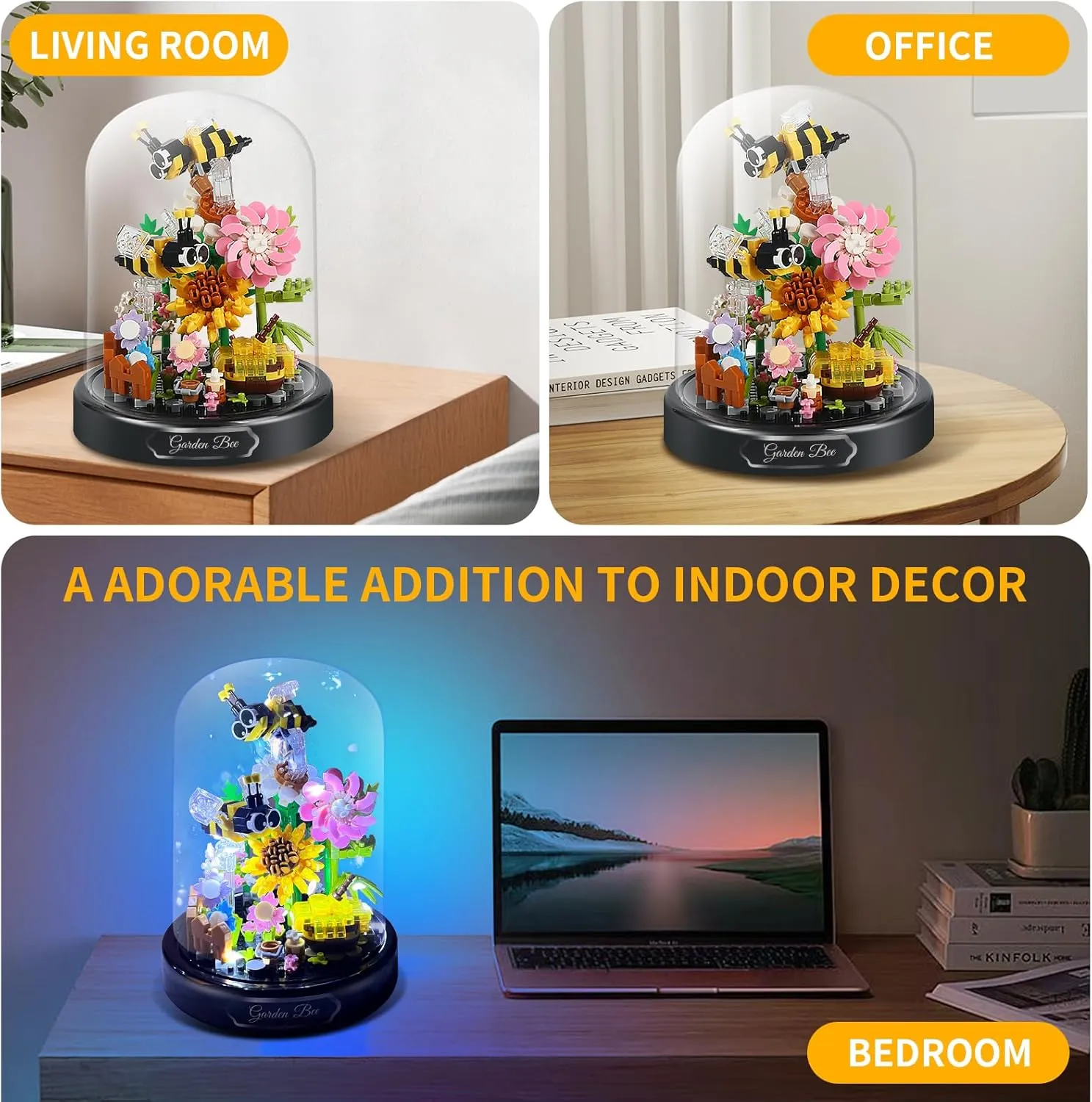 Flower Bee Bouquet Building Blocks with LED String Light, Bee Flowers Botanical Collection, 588 Pcs Mini Bricks Toy for Boys & Girls, Adults, Gift for Birthday, Christmas, Mother's Day