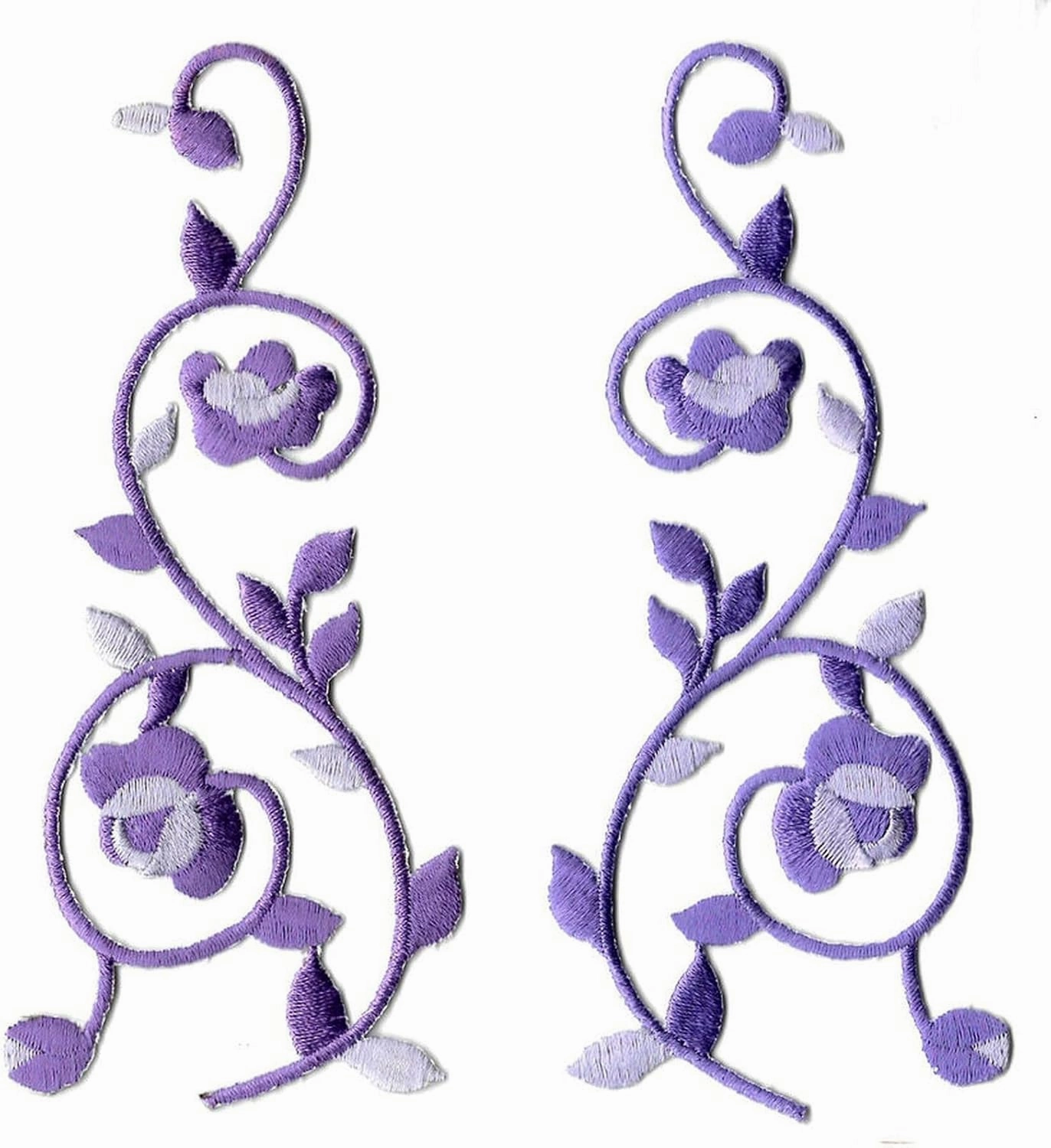 Flower Swirl Lavender Design Iron On Applique Patches - Set of 2 Embroidered Iron on Patch Sew On for Clothing Applique for Jackets, Hats, Backpacks Repair Patches for Craft