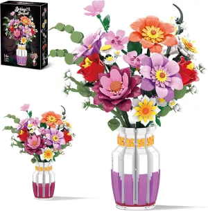 Flowers Bouquet Building Set Wildflower with Vase Botanical Collection for Adults Women Girls 14  Home Office Decor