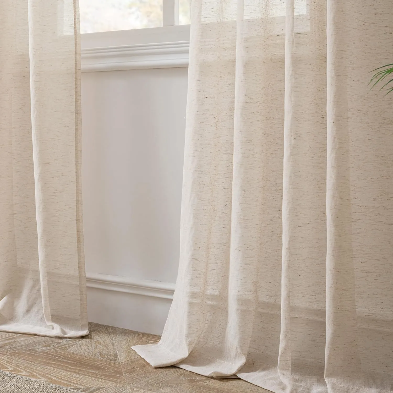 FMFUNCTEX Linen Sheer Curtains for Bedroom, Taupe Curtains 63 Inch Length for Living Room, Brown Farmhouse French Flax Blend Window Draperies, Rod Pocket 2 Panels Set