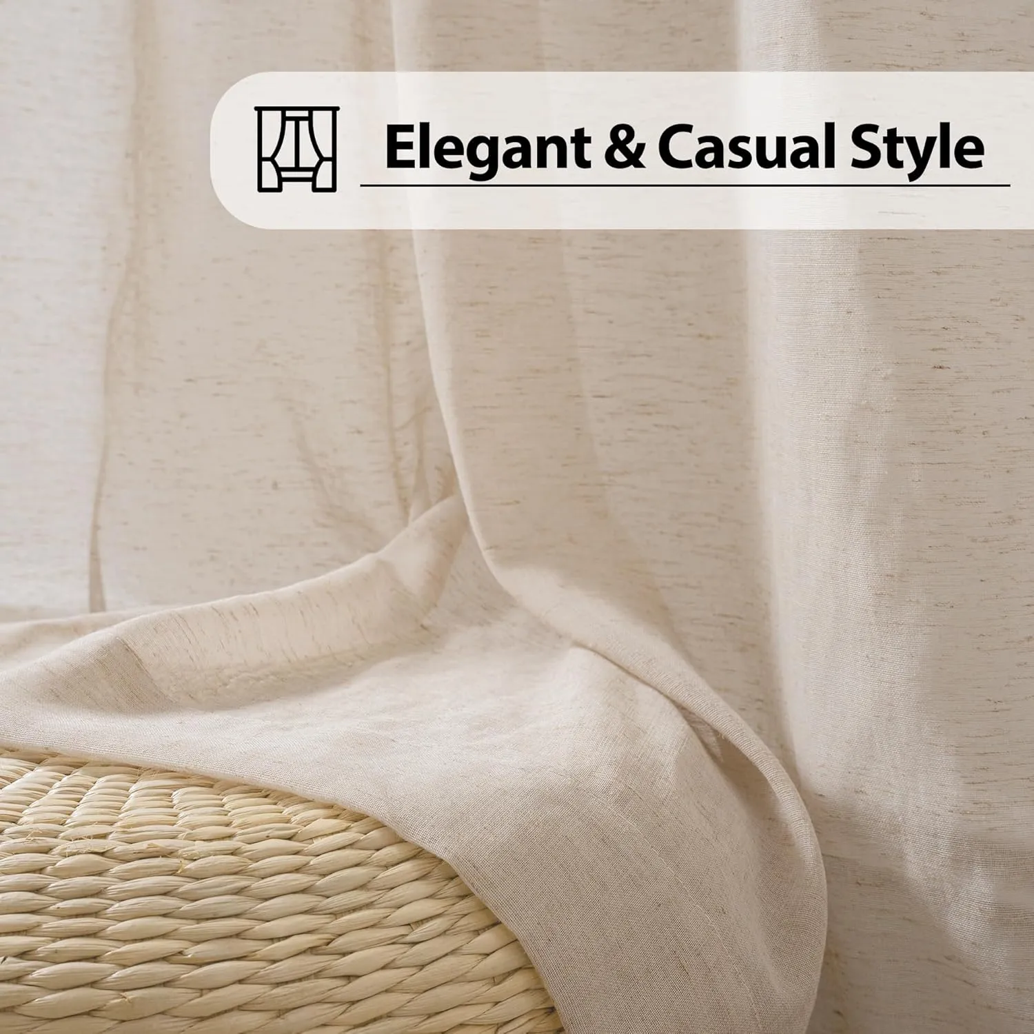 FMFUNCTEX Linen Sheer Curtains for Bedroom, Taupe Curtains 63 Inch Length for Living Room, Brown Farmhouse French Flax Blend Window Draperies, Rod Pocket 2 Panels Set