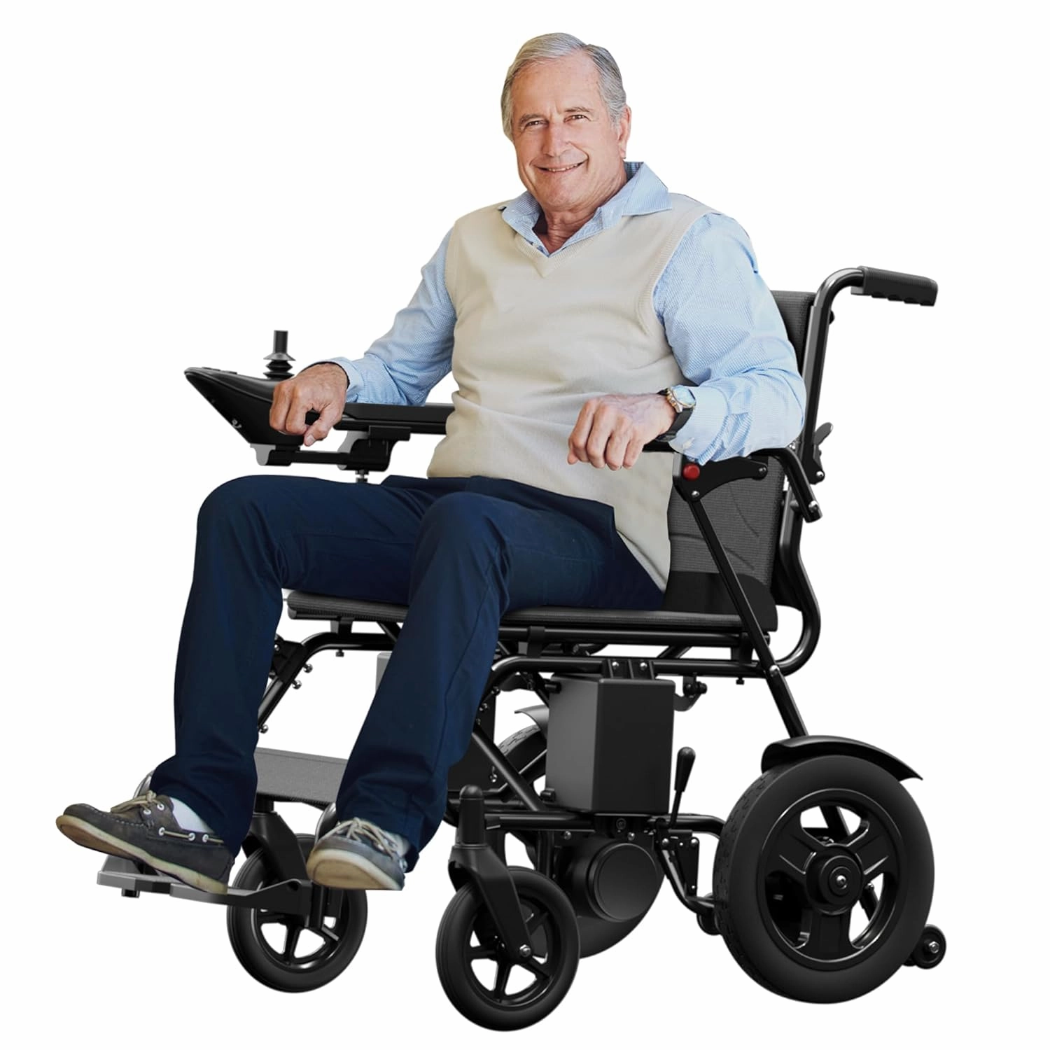 Foldable Electric Wheelchair for Adults, 15 Miles Long Travel Range, All Terrain Motorized Wheelchair for Seniors Portable