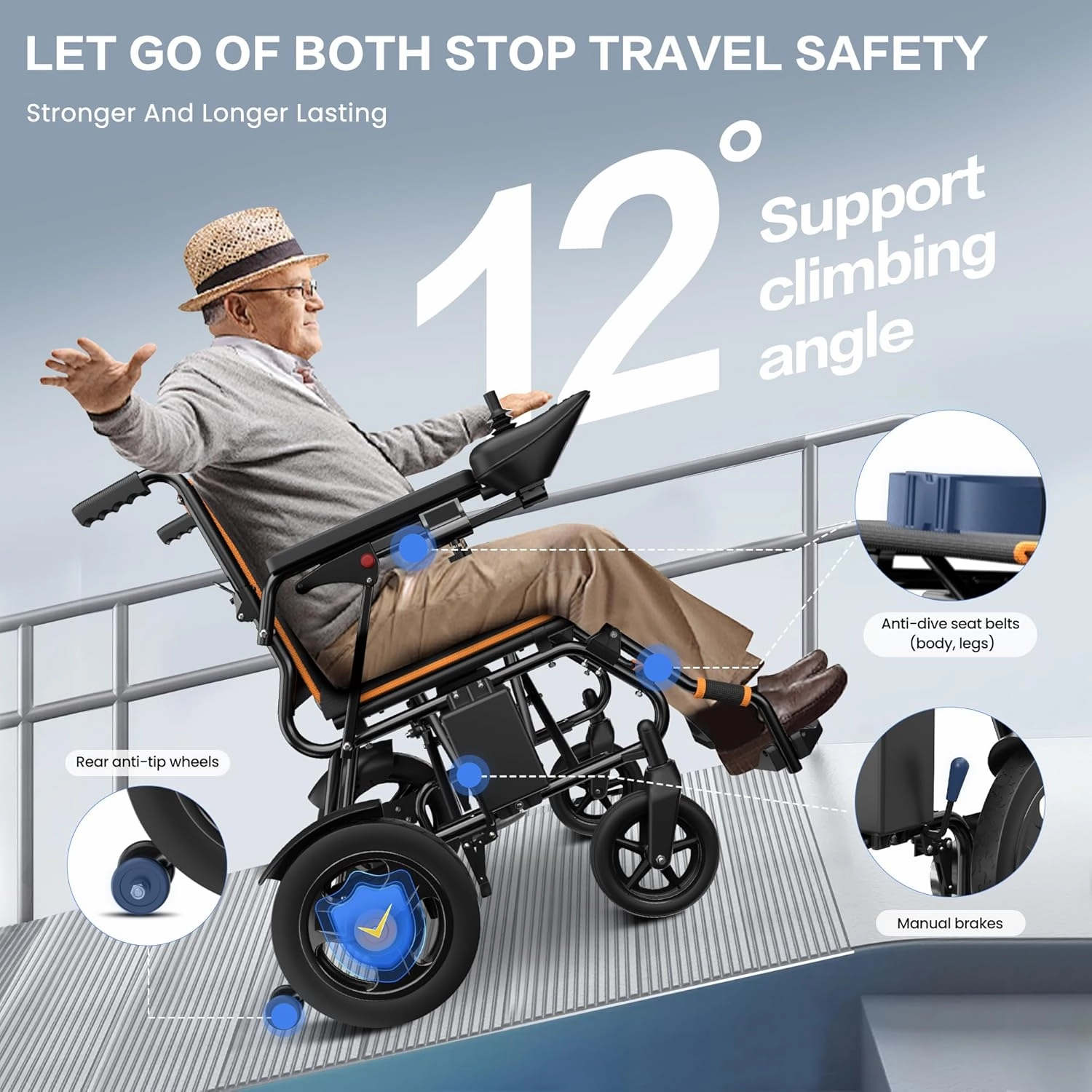 Foldable Electric Wheelchair for Adults, 15 Miles Long Travel Range, All Terrain Motorized Wheelchair for Seniors Portable