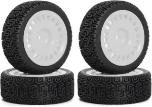 for Tamiya XV01 XV02 for TT01 for TT02 PTG-2 1/10 4pcs 68mm for Rally Tires Rubber Tire Wheel Tyre RC for Racing Car Upgrade Parts RC Car DIY Parts(White)