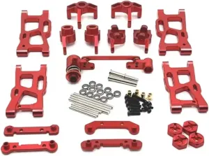 for WLtoys 124007 124017 124019 144001 144002 for RIaarIo XDKJ-001 006 AM-X12 RC Car Parts Metal Upgrade and Modification Accessories RC Car Repair Kit(Red)