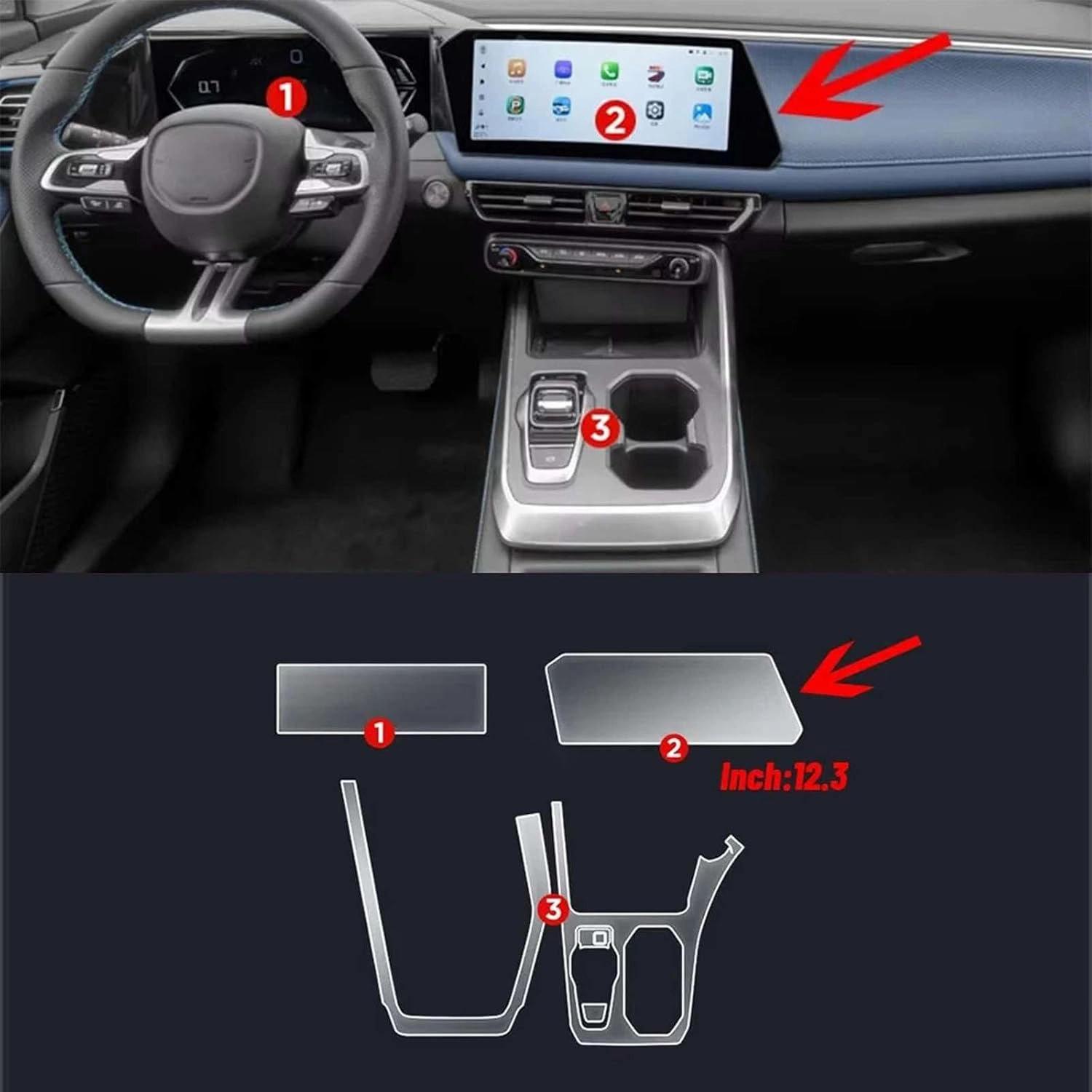 For GAC EMZOOM GS3 2023 2024 Gearbox Panel Navigation Screen Automotive Interior TPU Protective Film