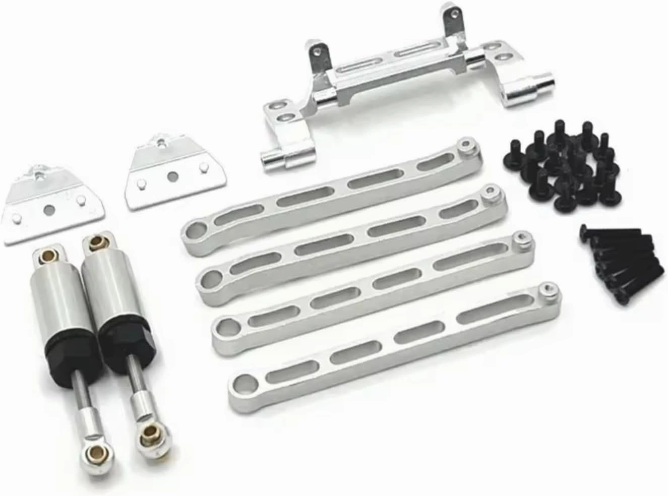 for Mn82 LC79 for Mn78 1/12 Metal for Chassis Link Rod Pull Rod Servo Mount Oil Shock Absorber Set RC Car Upgrade Parts Accessories Replacement RC Car DIY Parts(Silver)
