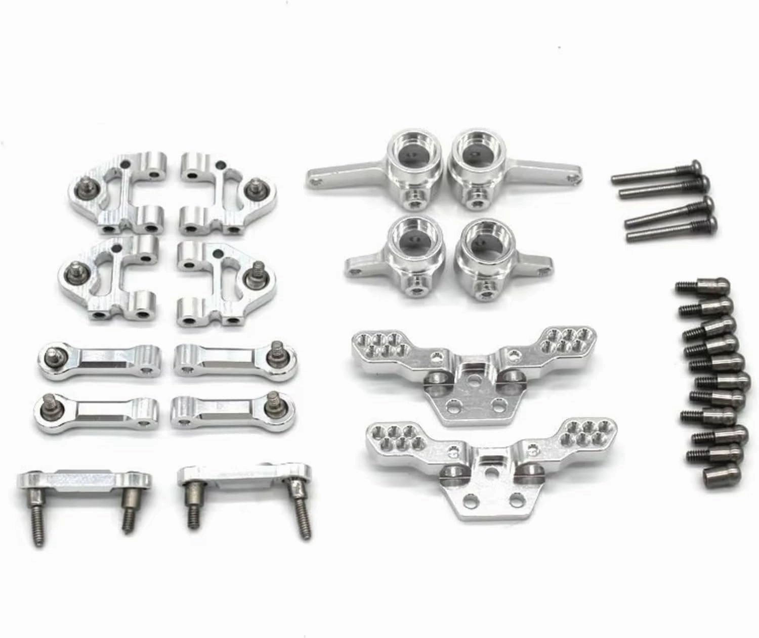 for WLtoys 284131 284010 284161 K989 K969 1/28 RC Remote Control Car Metal PO Parts Vulnerable Six Piece Set RC Car DIY Parts(Silver)