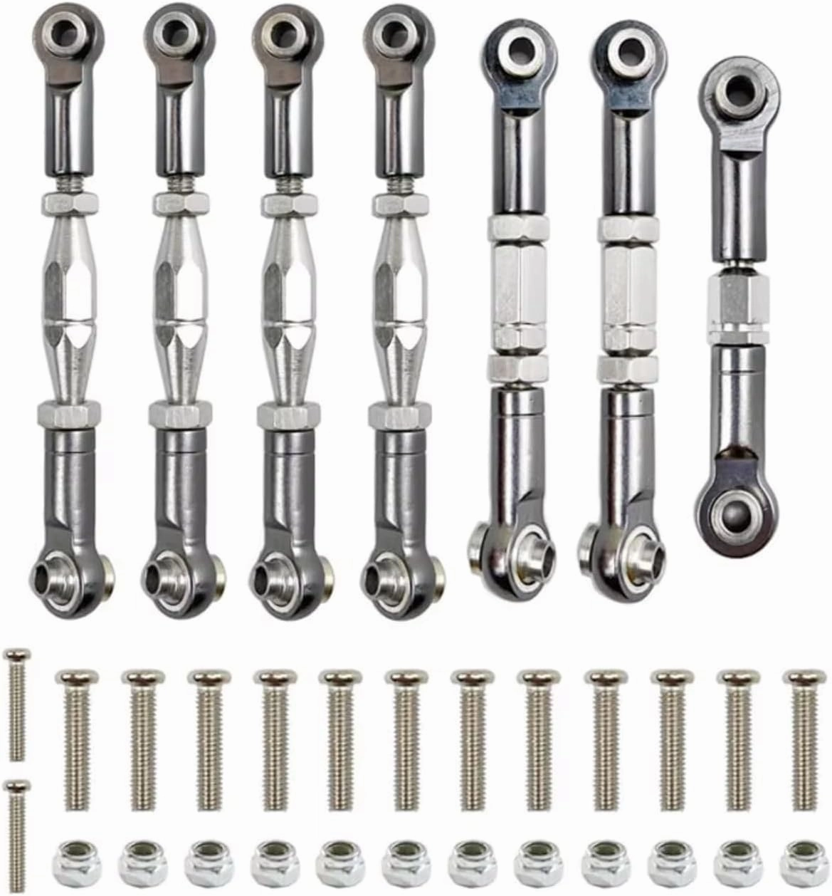 for Wltoys for 144001 144002 144010 124007 124016 124017 124019 Metal Front Rear Tie Rod Linkage Servo Link Rod Set RC Car Upgrade Parts RC Repair Parts(Gray)