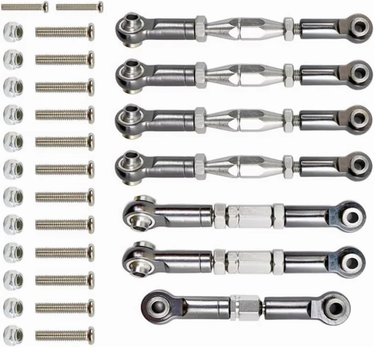 for Wltoys for 144001 144002 144010 124007 124016 124017 124019 Metal Front Rear Tie Rod Linkage Servo Link Rod Set RC Car Upgrade Parts RC Repair Parts(Gray)