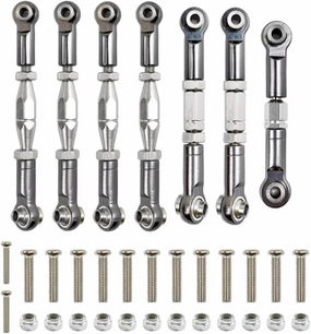 for Wltoys for 144001 144002 144010 124007 124016 124017 124019 Metal Front Rear Tie Rod Linkage Servo Link Rod Set RC Car Upgrade Parts RC Repair Parts(Gray)