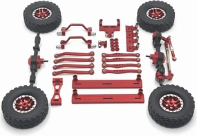 for WPL C64 C64-1 1/16 Metal Front and Rear Axle for Chassis Link Rod Pull Rod Mount Side Pedal Tire Set RC Car Upgrade Parts Replacement Use RC Car DIY Parts(Red)