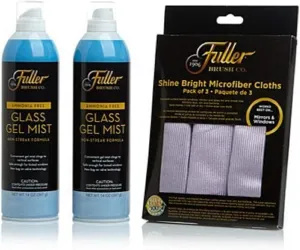 Fuller Brush Glass Cleaning Kit with 2 Cans of Glass Gel Mist Sprays and Pack of 3 Shine Bright Microfiber Cleaning Cloths