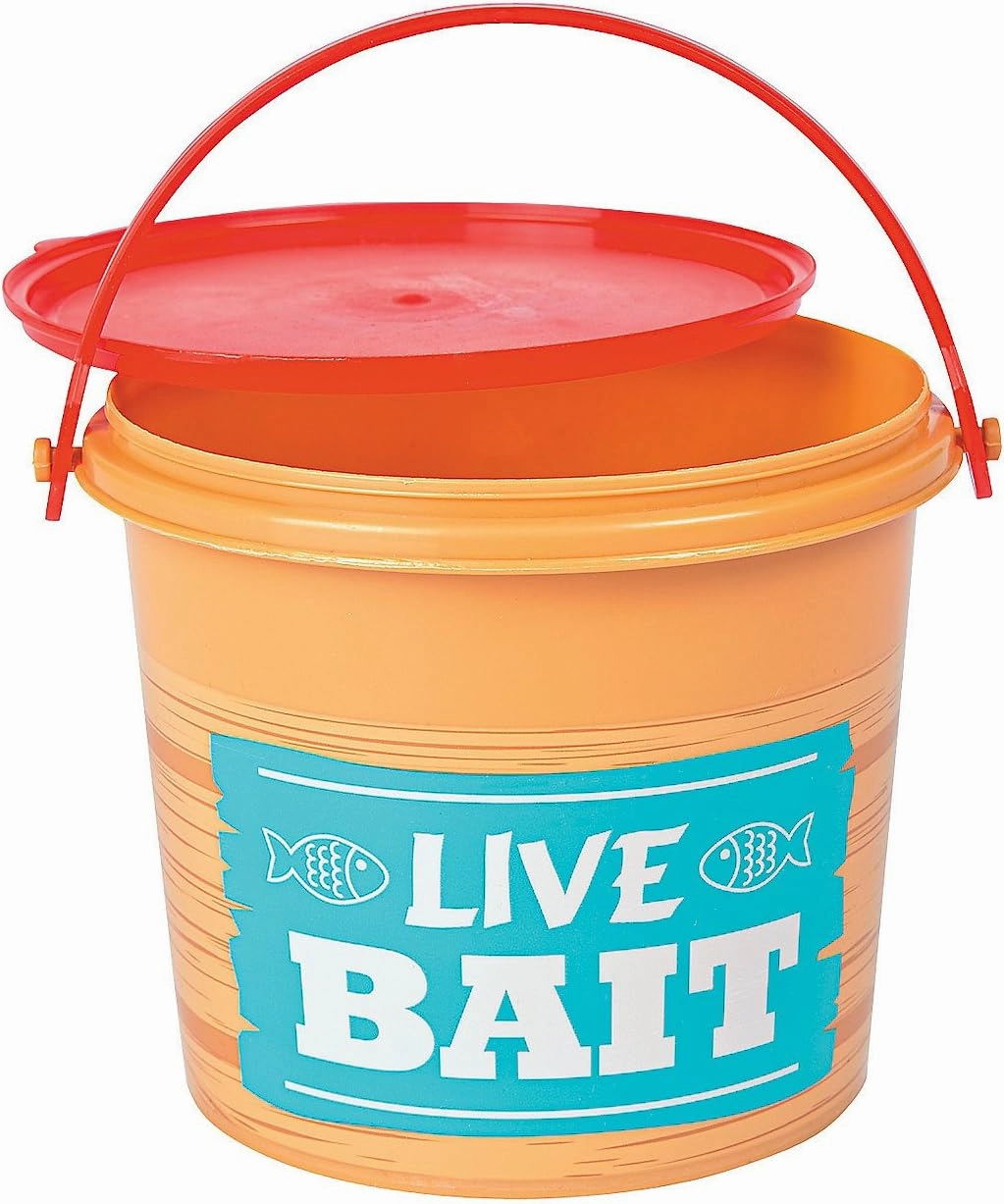Fun Express Little Fisherman Live Bait Pails with Lids – Perfect for Fishing Party Supplies – Themed Events Outdoor Adventures and Kids’ Party Favors – Blue Color Fun and Functional – 12 Pieces