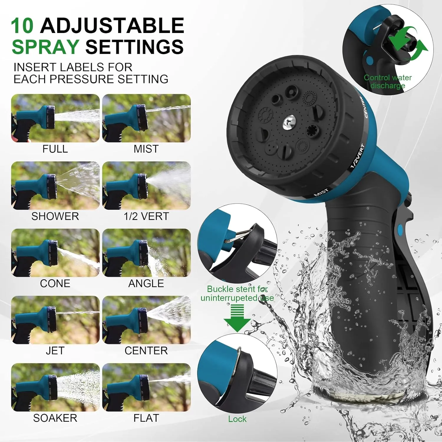 Garden Hose 100ft – Lightweight, Kink-Free & Leak-Proof Water Hose with 10-Function Spray Nozzle and 3/4" Solid Brass Fittings – Flexible Outdoor Hose for Yard, Garden, Lawn & Car Wash (Blue)