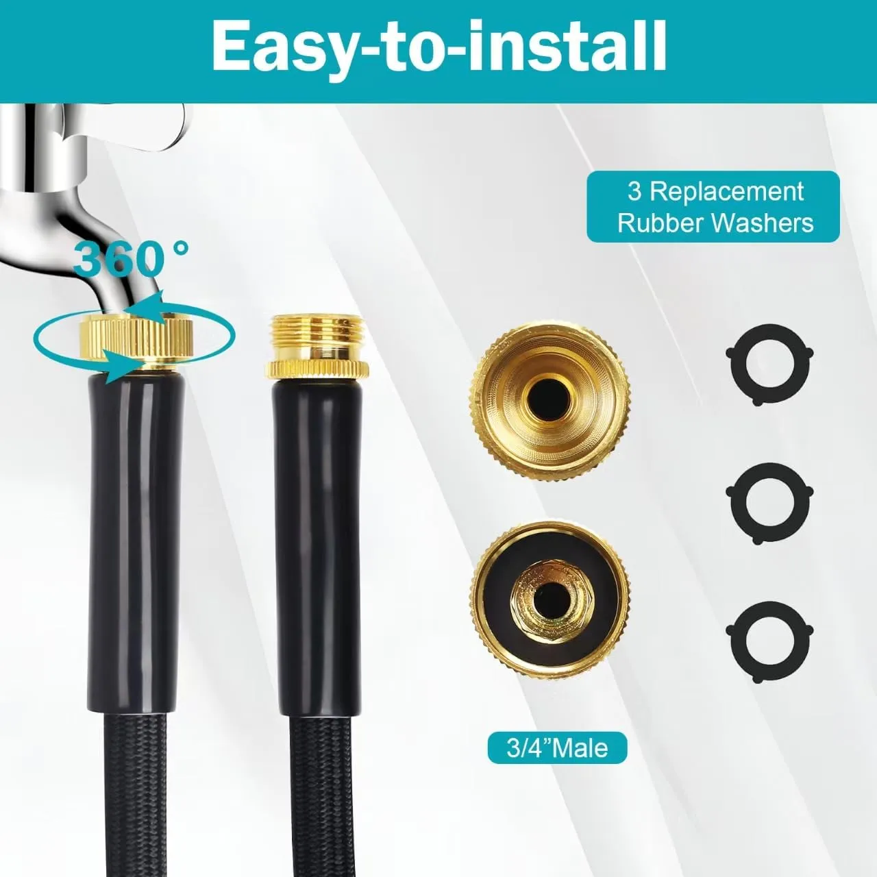 Garden Hose, Portable,Lightweight, Leak-Proof Metal interface,Water Hose for Yard, No-Knots, Wear-Resistant, NON-EXPANDABLE Ultra Lightweight,Sturdy, Flexible, 3/4GHT, Garden (100FT)