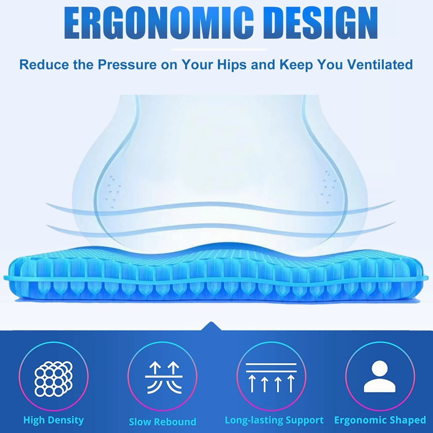 Gel Seat Cushion - 17x17 inch Extra Large Egg Seat Cushion Chair Pads with Non-Slip Cover for Sciatica & Back Pain - Office Chair Car Seat Cushion - Coccyx Cushion for Tailbone Pain