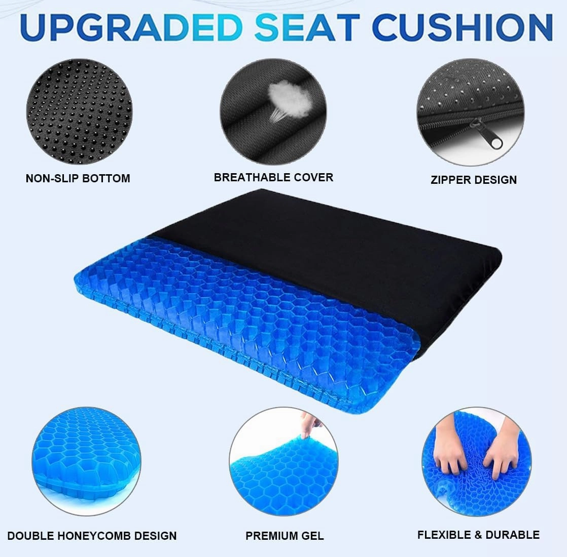 Gel Seat Cushion - 17x17 inch Extra Large Egg Seat Cushion Chair Pads with Non-Slip Cover for Sciatica & Back Pain - Office Chair Car Seat Cushion - Coccyx Cushion for Tailbone Pain