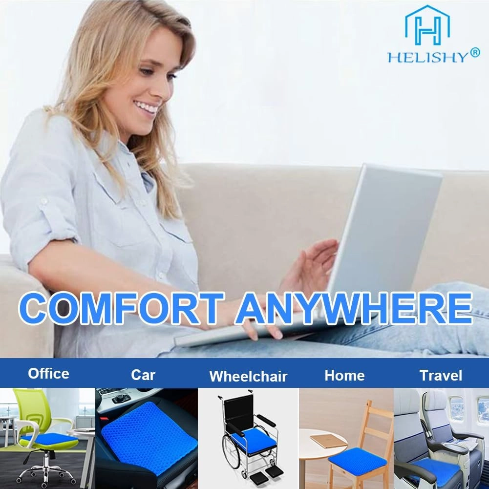 Gel Seat Cushion - 17x17 inch Extra Large Egg Seat Cushion Chair Pads with Non-Slip Cover for Sciatica & Back Pain - Office Chair Car Seat Cushion - Coccyx Cushion for Tailbone Pain