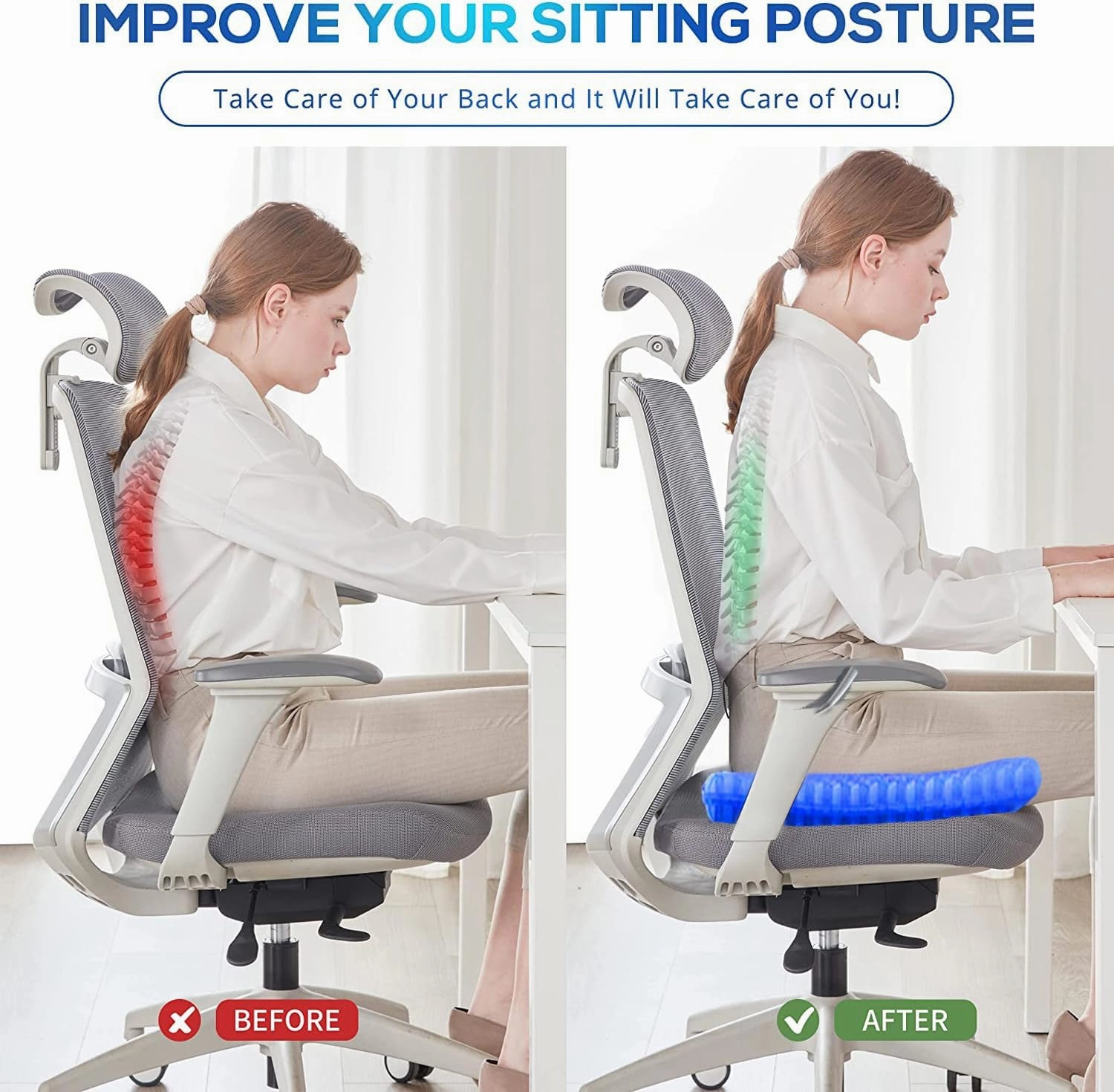Gel Seat Cushion - 17x17 inch Extra Large Egg Seat Cushion Chair Pads with Non-Slip Cover for Sciatica & Back Pain - Office Chair Car Seat Cushion - Coccyx Cushion for Tailbone Pain