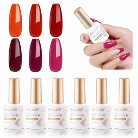 GELLEN Red Purple Gel Nail Polish, 6 Colors Burgundy Bright Neon Red Gel Polish Set, No Wipe Soak Off Glossy UV Gel for Women DIY Nail Art Salon Manicure, 10ml/0.33oz