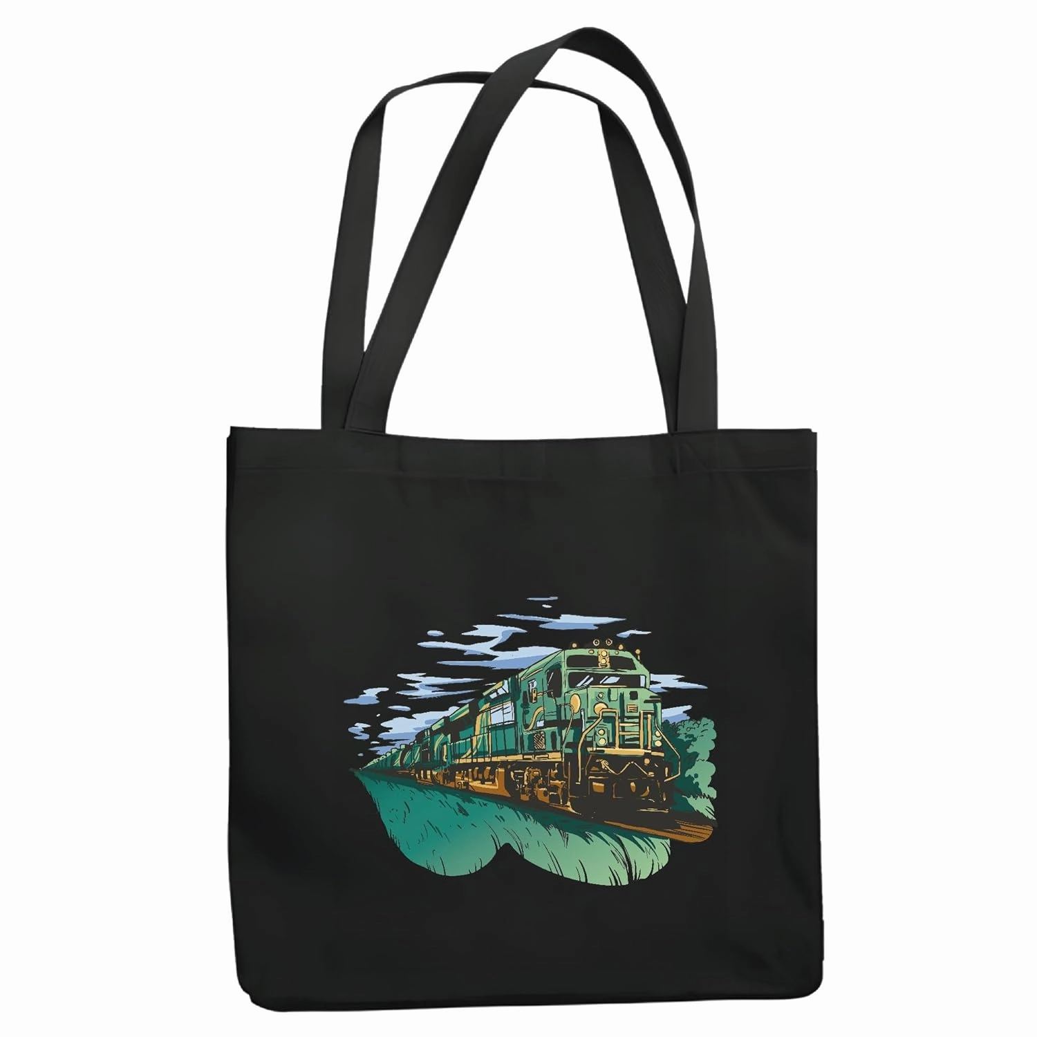 Gift Ideas for Railway Enthusiasts Locomotive Train Railroad Engine Railway Station Navy Black Multicolor Canvas Tote Bag