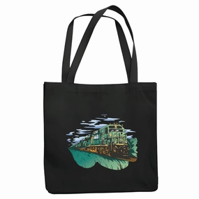 Gift Ideas for Railway Enthusiasts Locomotive Train Railroad Engine Railway Station Navy Black Multicolor Canvas Tote Bag