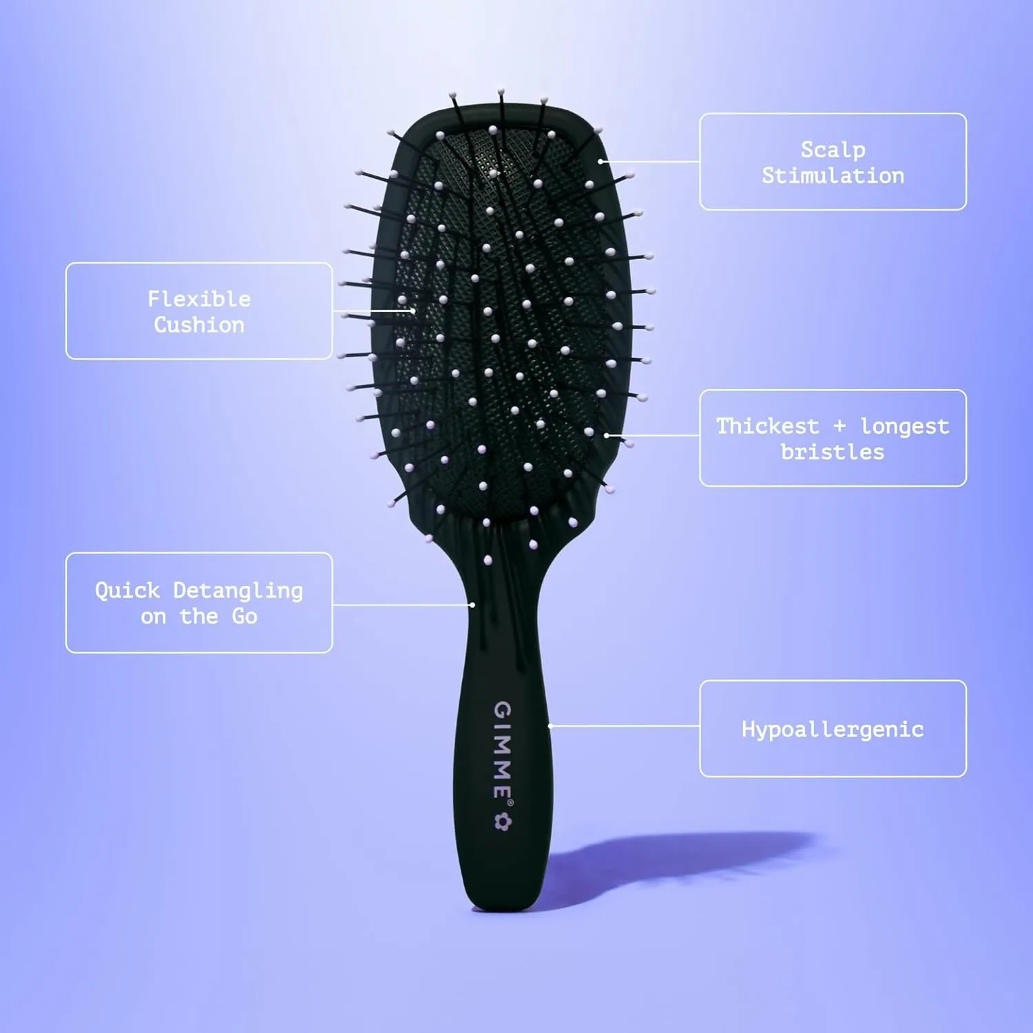 Gimme Hair Brush - Mini Travel Detangler Brush for Medium Hair with Anti-Static, Heat-Resistant & Flexible Nylon Bristles - Hair Tools for Women, Teens & Girls, Black